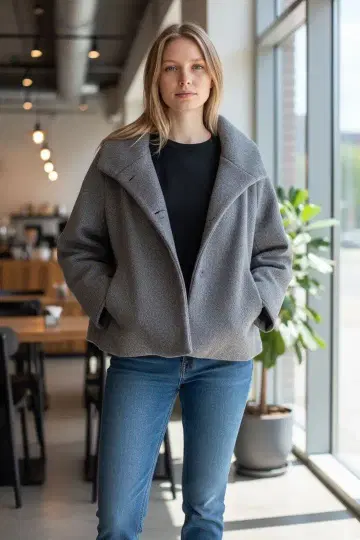 M955 ZARA 그레이 코트 울 양모 혼방