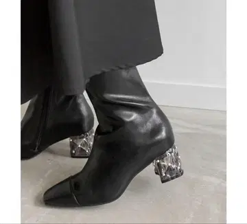 RANDA 퀼팅 클리어 힐 숏부츠 블랙 M 23cm