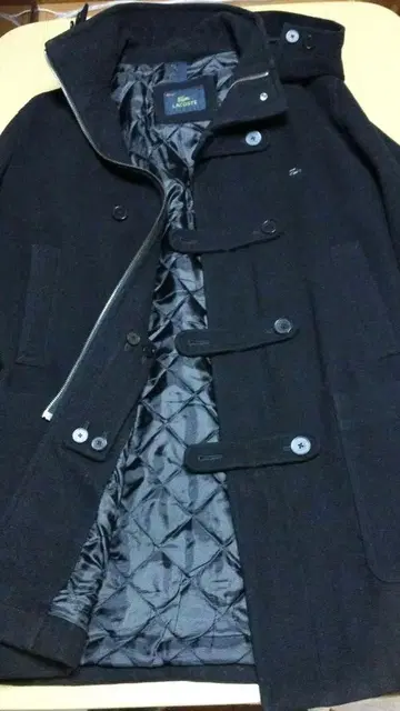 LACOSTE 블랙 더블 브레스트 트렌치코트