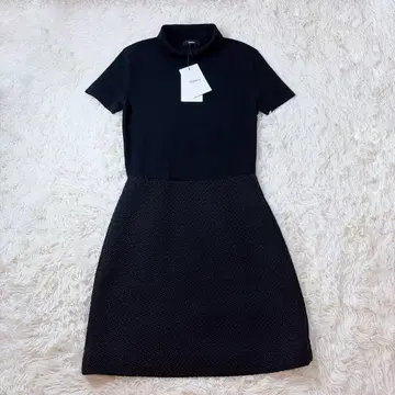 [택 포함 미사용] 띠어리 터틀넥 반팔 도킹 원피스 블랙