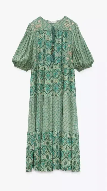 미사용 새상품 택 포함 그린 꽃무늬 롱 원피스