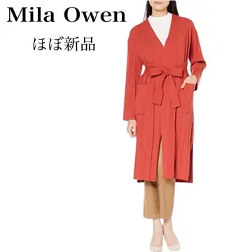 미라 오웬 플리츠 롱 니트 가디건 오렌지 레드