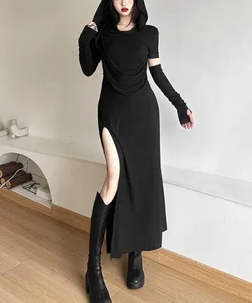 사이드 슬릿 후디 원피스
