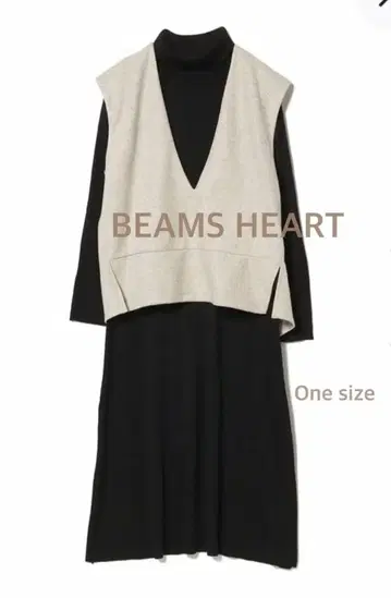 BEAMS HEART 베스트 x 리브 니트 원피스 셋업