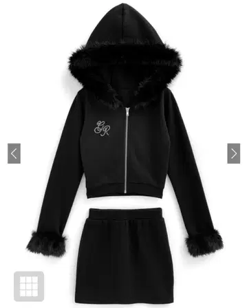 grl 퍼 후드티 x 미니 스커트 맨투맨 셋업 pm413 블랙