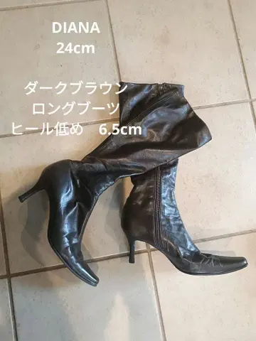 다이애나 브라운 가죽 롱 부츠 힐 7cm