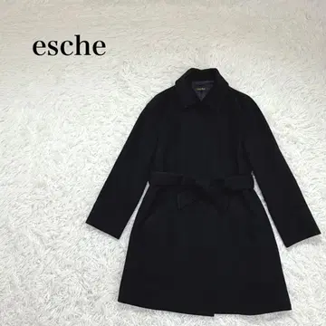 에쉬 캐시미어 코트 울 혼방 스탠다드 칼라 벨트 포함 블랙