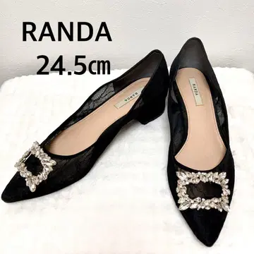 RANDA 블랙 레이스 비쥬 플랫슈즈 24.5cm