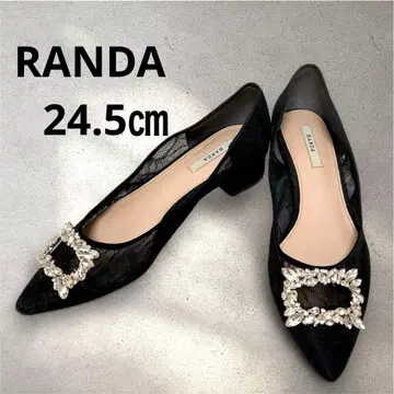 RANDA 블랙 레이스 비쥬 플랫슈즈 24.5cm