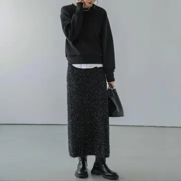 샤기 니트 스커트 라메