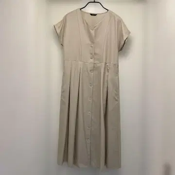 베이지 반팔 벨트 셔츠 원피스 롱