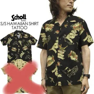 Schott 아로하 셔츠 타투 패턴 블랙 S 사이즈