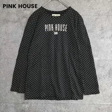 PINK HOUSE 핑크하우스 긴팔 티셔츠 로고 프린트 도트 무늬 블랙