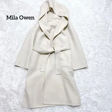 Mila Owen 벨트 부착 접결 후드 가운 코트 롱 코트