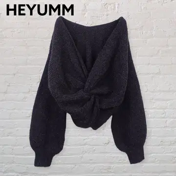 HEYUMM 백 트위스트 니트 루즈핏 볼륨 소매 그레이 2WAY