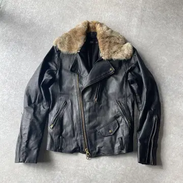 블랙 가죽 라이더 자켓 (퍼 포함) goa y2k 천연 가죽