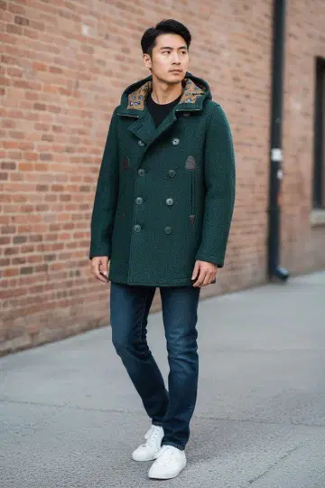 M958 Ne-net 빈티지 더블 브레스트 후드 부착 코트