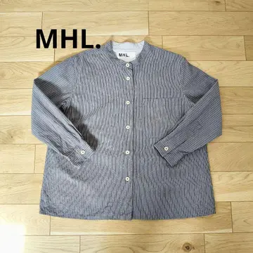 MHL. 노카라 스트라이프 셔츠 네이비 1