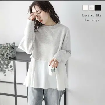 새상품 AMELY 레이어드 스타일 플레어 상의 백 지퍼 긴팔