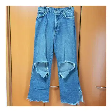 미사용 새상품 ZARA 데님 데미지 와이드 데님 블루 팬츠