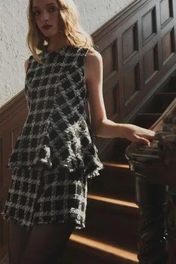 maison herlipto Check Tweed Peplum Short