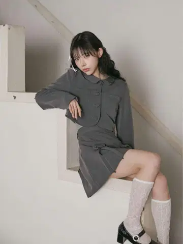 BUBBLES 리본 플리츠 자켓 셋업