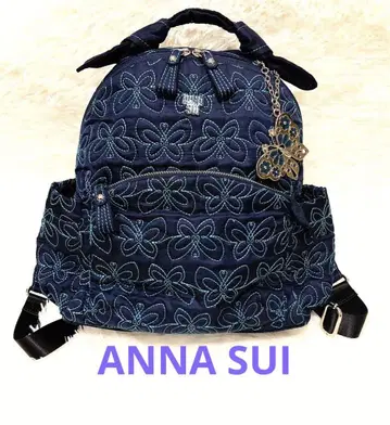 새상품급 안나수이 백팩 자수 올 패턴 로고 플레이트 블루