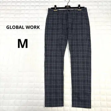 GLOBAL WORK 스트레이트 팬츠 M 그레이 체크 스트레치 가을/겨울