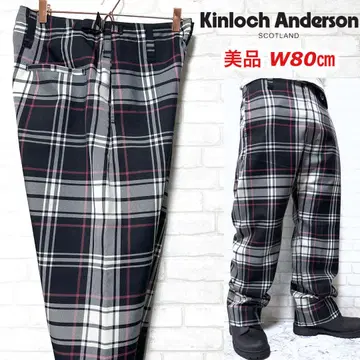새상품급 Kinloch Anderson 체크 무늬 와이드 팬츠 트라우저