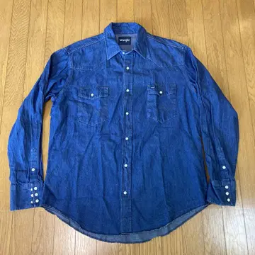 Wrangler 다크 블루 데님 셔츠 긴팔 xl