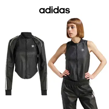 ADIDAS 여성용 트랙 자켓 인조 가죽 블랙