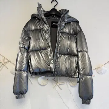 ZARA 실버 숏 기장 다운 자켓 S