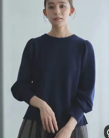 앞뒤 착용 가능 울 캐시미어 믹스 퍼프 슬리브 니트 빅 사이즈