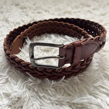 화이트하우스콕스 가죽 웨빙 벨트 브라운 단종 실버 금장 장식