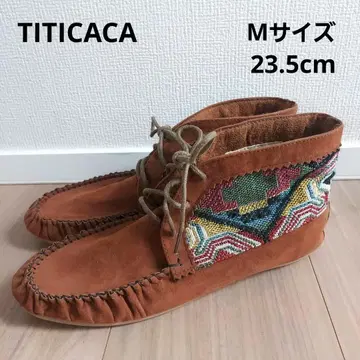 TITICACA 스웨이드 자수 모카신 부츠 M 사이즈 23.5cm 상당