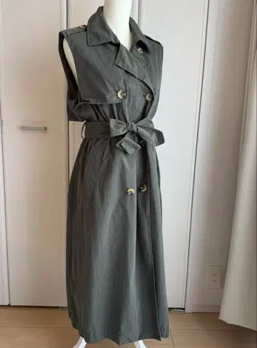 ZARA 롱 트렌치풍 원피스 슬리브리스 카키 셔츠 캐주얼