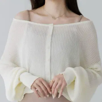 SENEE 크롭 시어 가디건 아이보리 블랙 세니