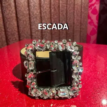 ESCADA 크리스탈 장식 블랙 가죽 벨트