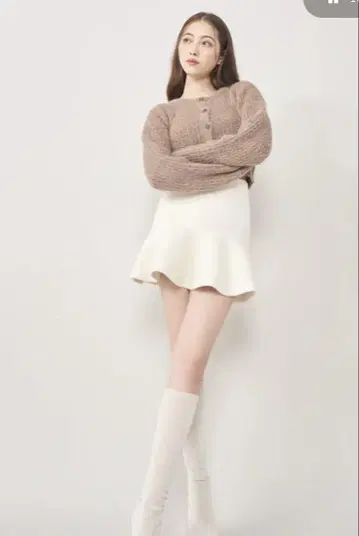 다리치 하이웨스트 니트 미니 스커트 화이트