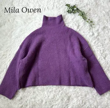 미라 오웬 양 골지 볼륨 짧은 기장 터틀 니트 알파카