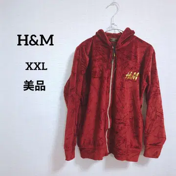 새상품급 H&M 빨간색 점퍼 후디 XXL 벨로아 골드 지퍼
