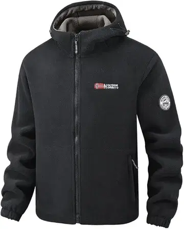 플리스 자켓 남성용 블랙 후드 부착 후드티 풀 집업 속기모