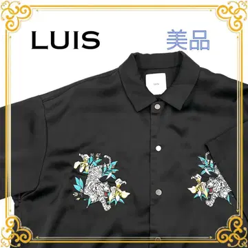 Lui's 루이스 호랑이 자수 오픈 카라 셔츠 반팔 블랙