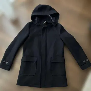 빔즈 후드 부착 블랙 더플 코트