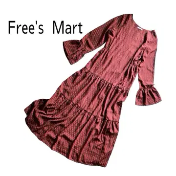 Free's Mart 플레어 슬리브 레트로 패턴 가을 컬러 롱 페미닌