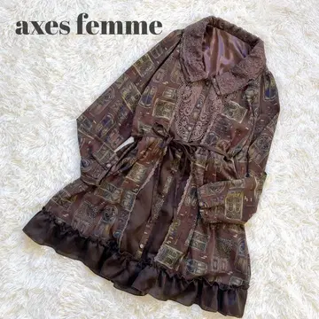 axes femme 튜닉 블라우스 프릴 밑단 레이스 옷깃 앤티크 패턴 M