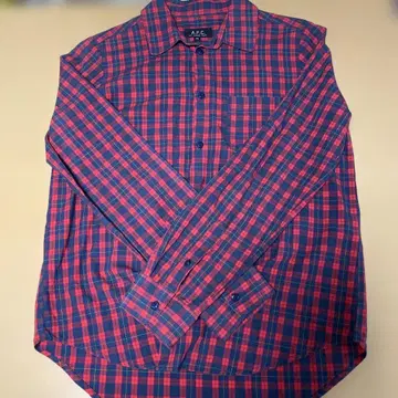 A.P.C. 빨간색 네이비 체크 무늬 긴팔 셔츠 아페쎄 38