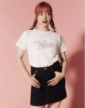 Keboz 큐빅 로고 T셔츠 화이트 반팔