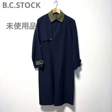B.C.STOCK 네이비 체크 옷깃 롱 코트