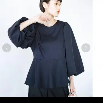 haco! 네이비 페플럼 벌룬 슬리브 상의 포멀
